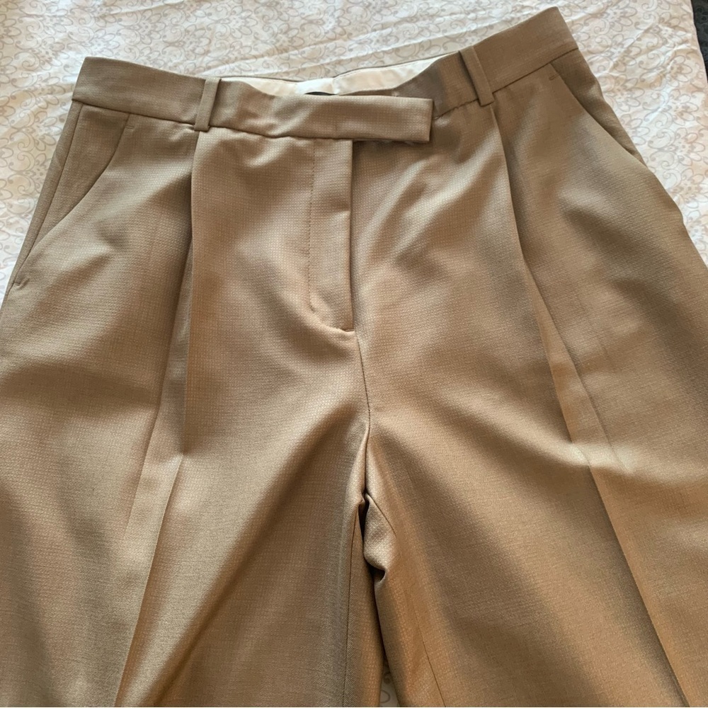 Zara RARE Straight Cut Pleated Pants with Pockets‎ In Khaki Size L - Picture 8 of 11